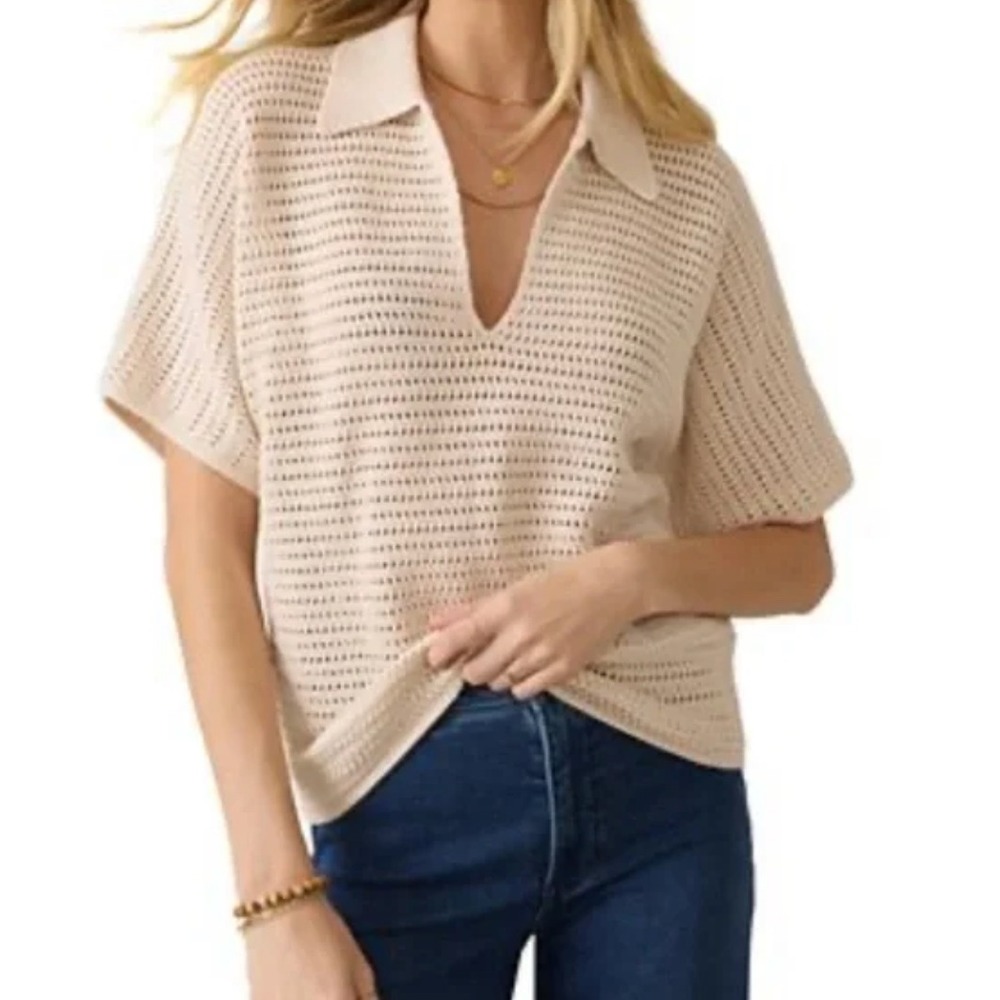 NWT MAX STUDIO LONDON Brown Knit Collared Short Sleeve Pullover Sweater Size M‎